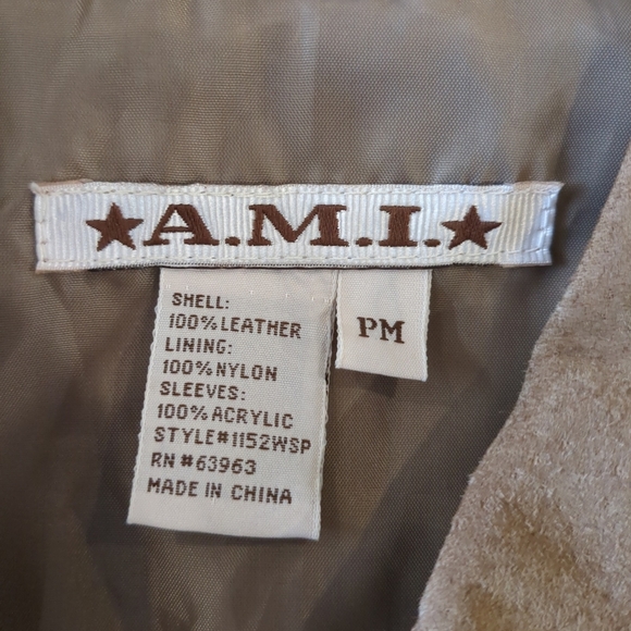 A.M.I. leather jacket with knit sleeves brown jacket, size PM - Picture 8 of 10